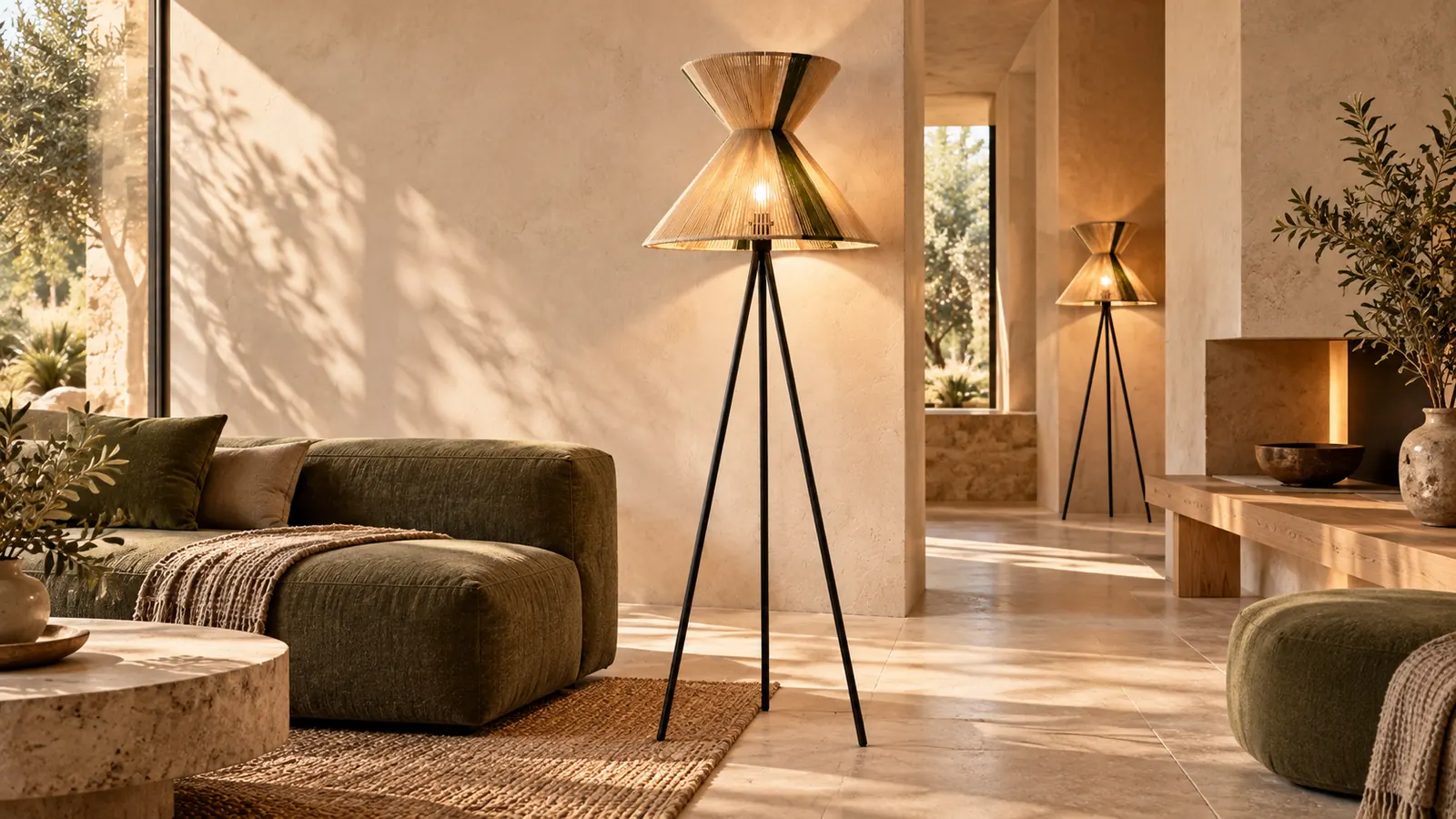 Natural textures lighting in a calm architectural interior
